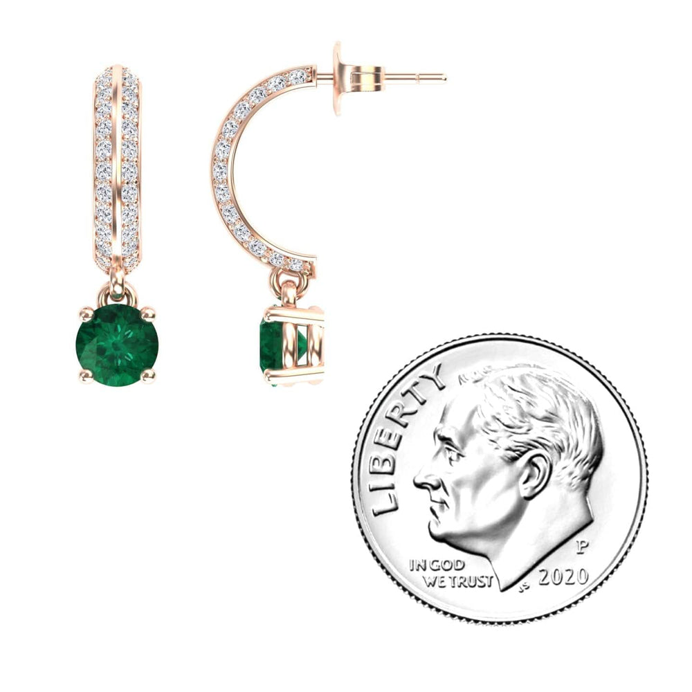 Emerald & Diamond Pave Drop Hoop Earrings - Serena