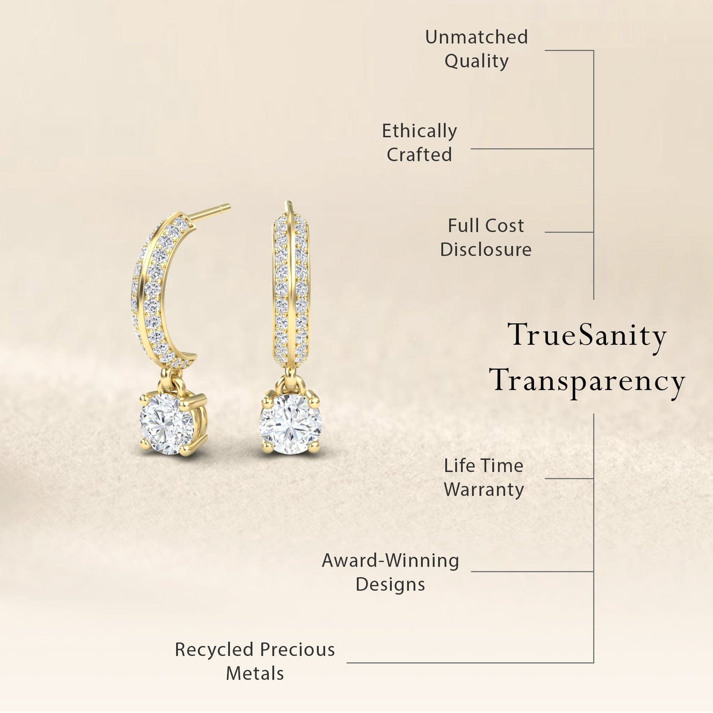 Diamond Pave Drop Hoop Earrings - Serena