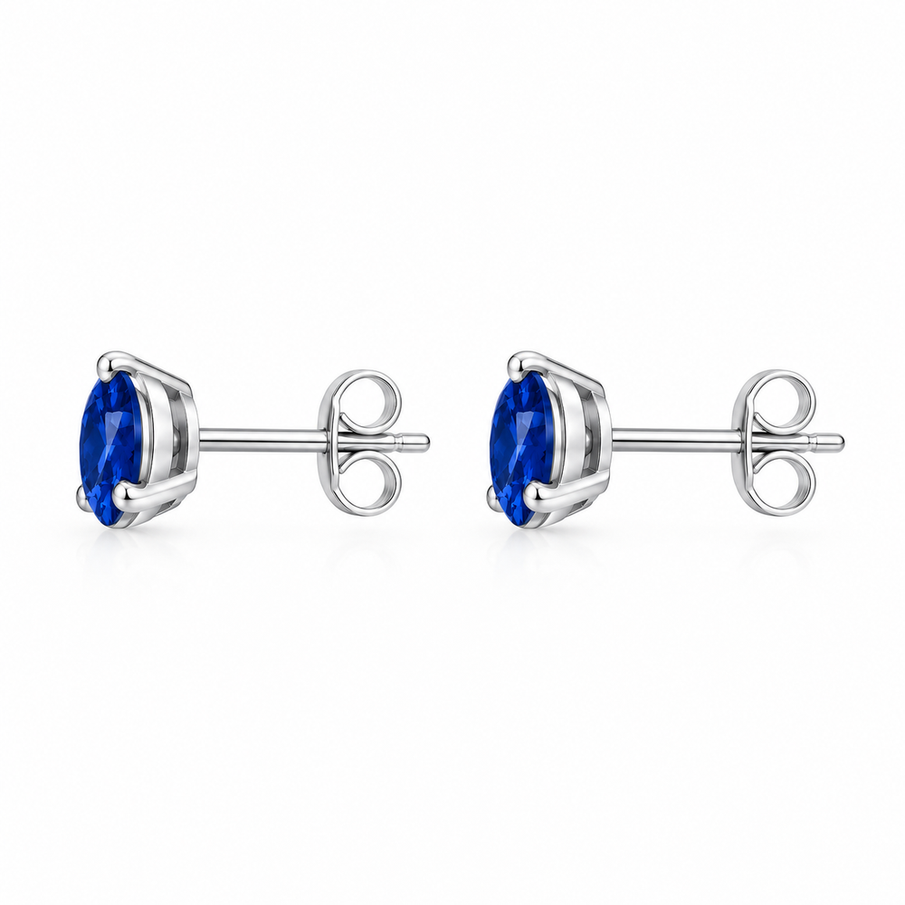 Blue Sapphire 3 Prong Silver Stud Earrings - Clara