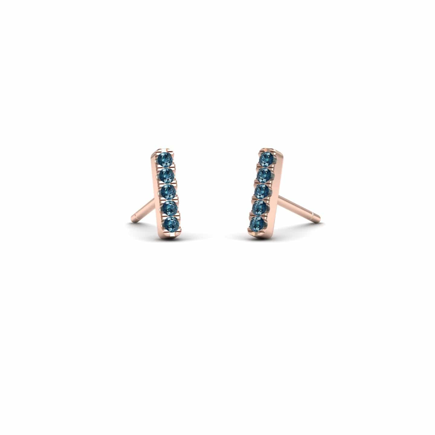 Blue Diamond Vertical Bar Stud Earrings - Talia