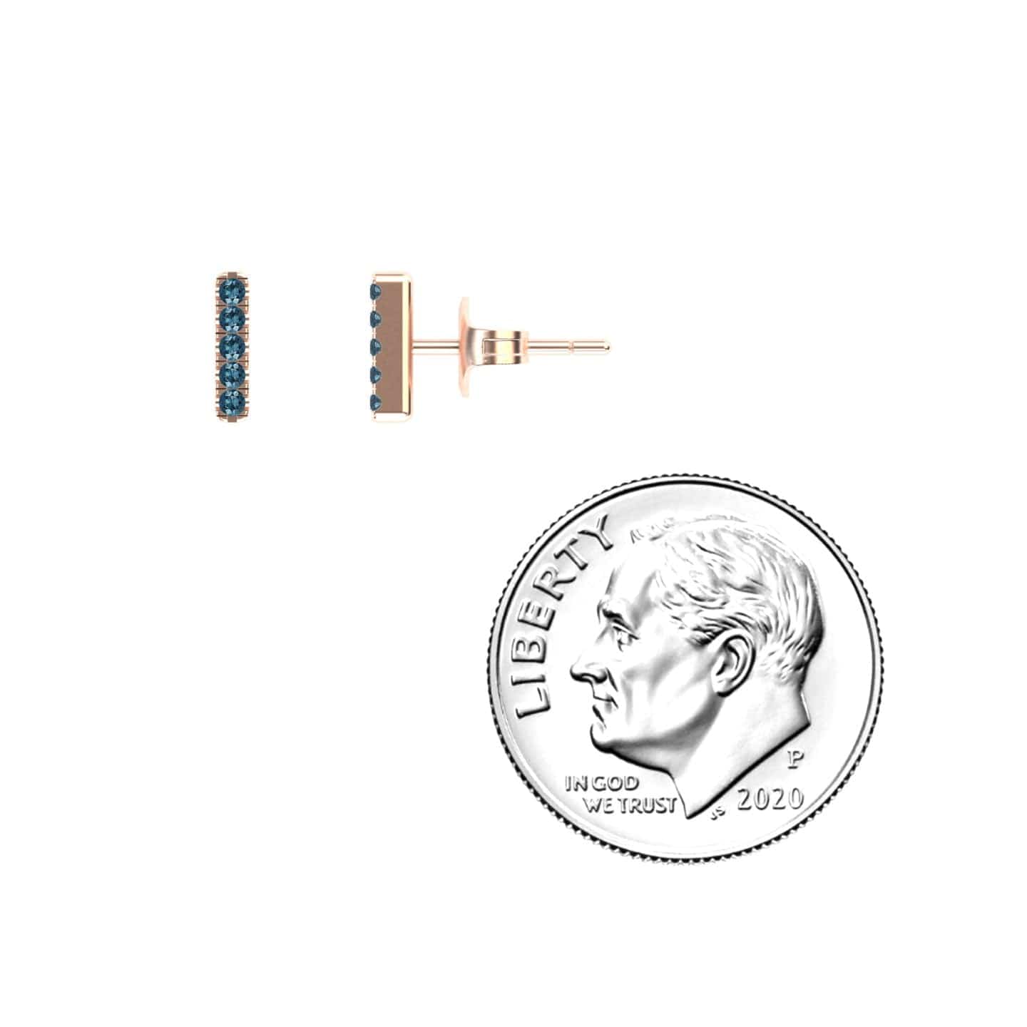 Blue Diamond Vertical Bar Stud Earrings - Talia