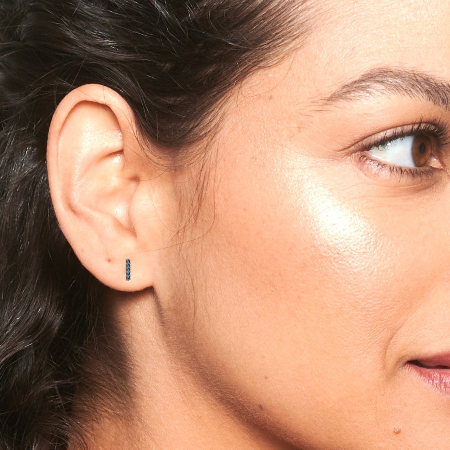 Blue Diamond Vertical Bar Stud Earrings - Talia