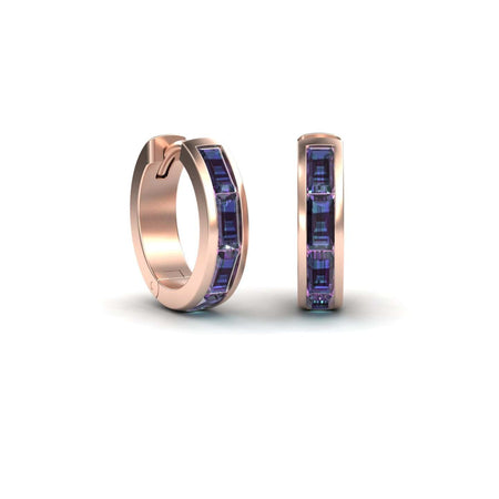 Lab Grown Alexandrite Channel-Set Baguette Hoop Earrings - Vera
