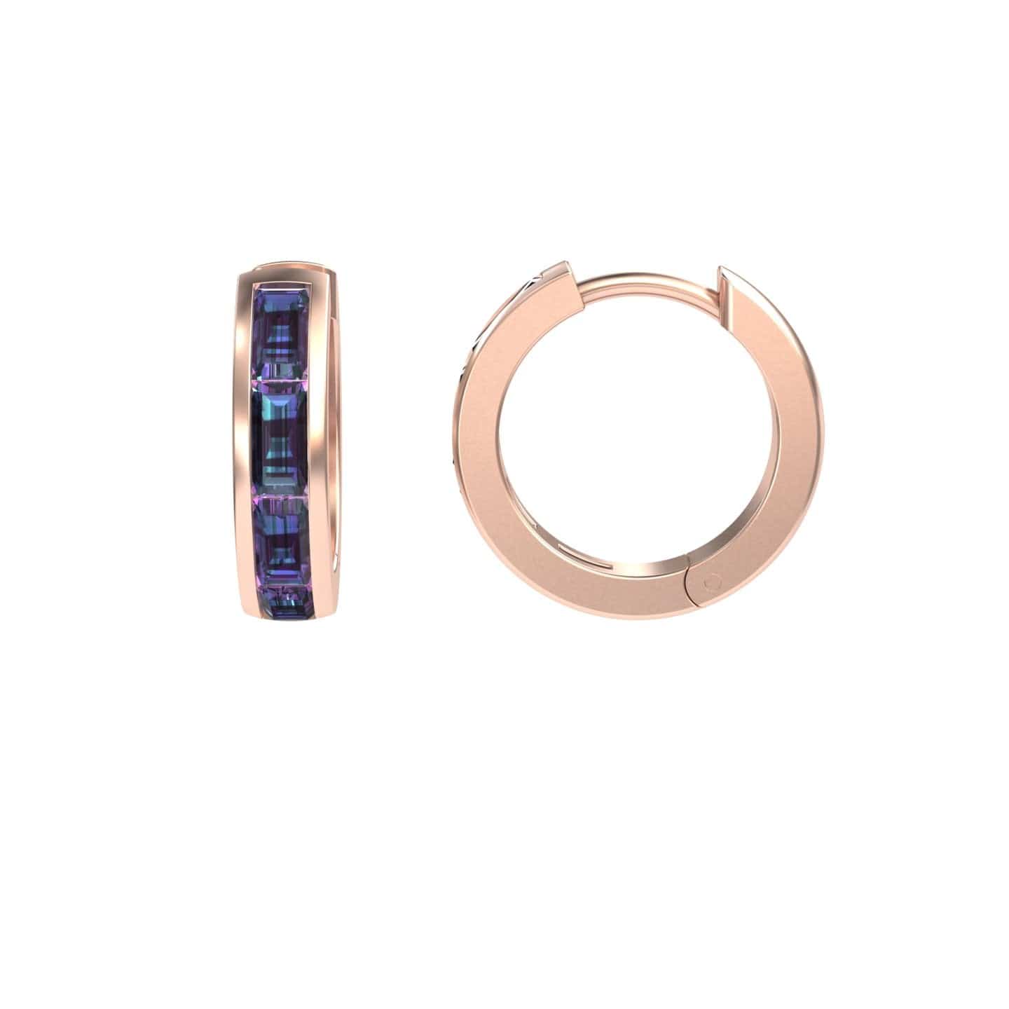 Lab Grown Alexandrite Channel-Set Baguette Hoop Earrings - Vera