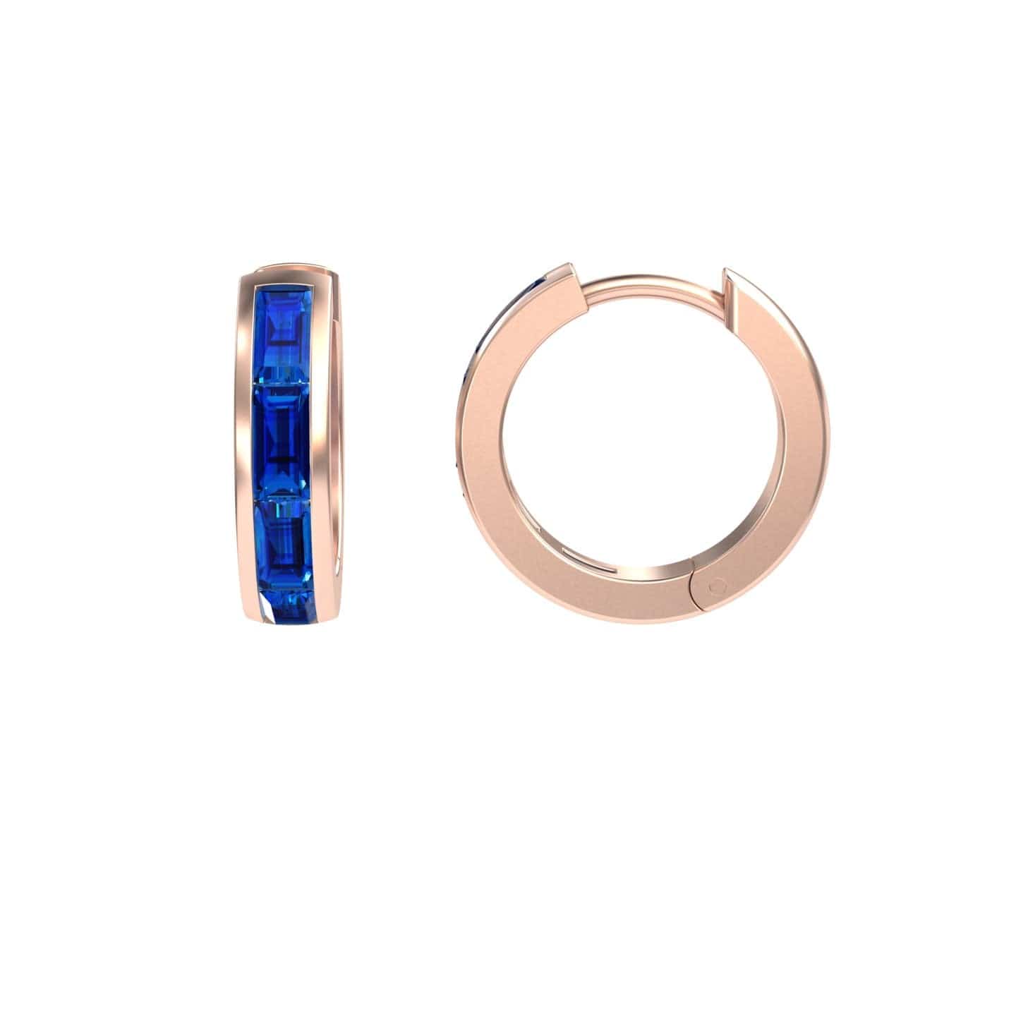 Lab Grown Blue Sapphire Channel-Set Baguette Hoop Earrings - Vera