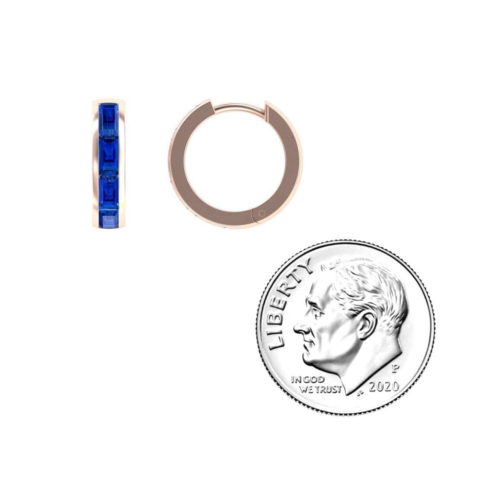 Lab Grown Blue Sapphire Channel-Set Baguette Hoop Earrings - Vera
