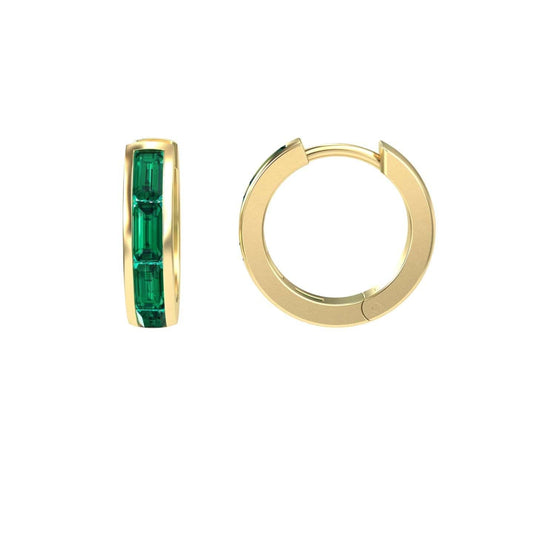 Emerald Channel-Set Baguette Hoop Earrings - Vera