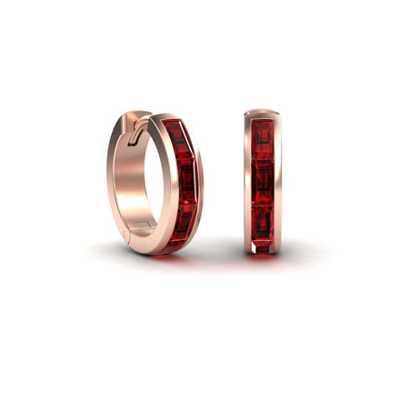 Lab Grown Ruby Channel-Set Baguette Hoop Earrings - Vera