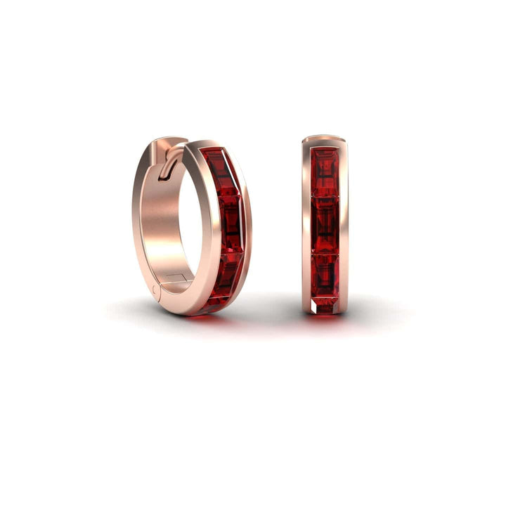Lab Grown Ruby Channel-Set Baguette Hoop Earrings - Vera