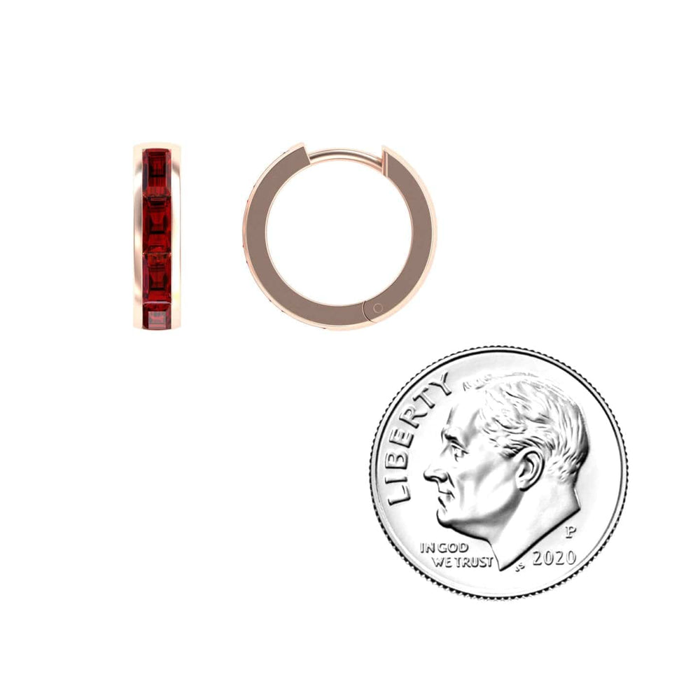 Lab Grown Ruby Channel-Set Baguette Hoop Earrings - Vera