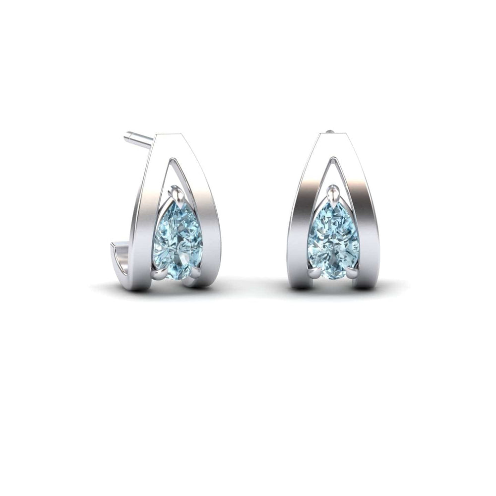 Pear aquamarine huggie earrings in 14k white gold