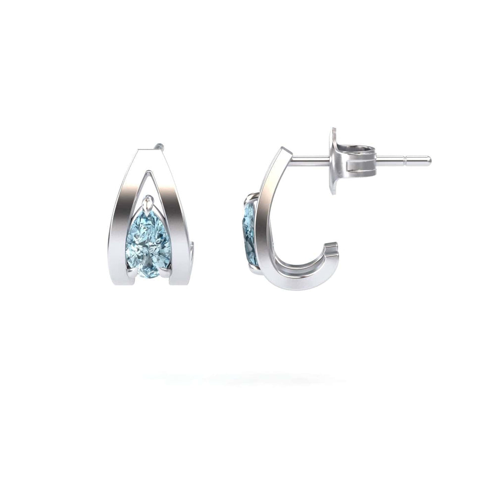 Pear aquamarine huggie earrings in 14k white gold, view 2