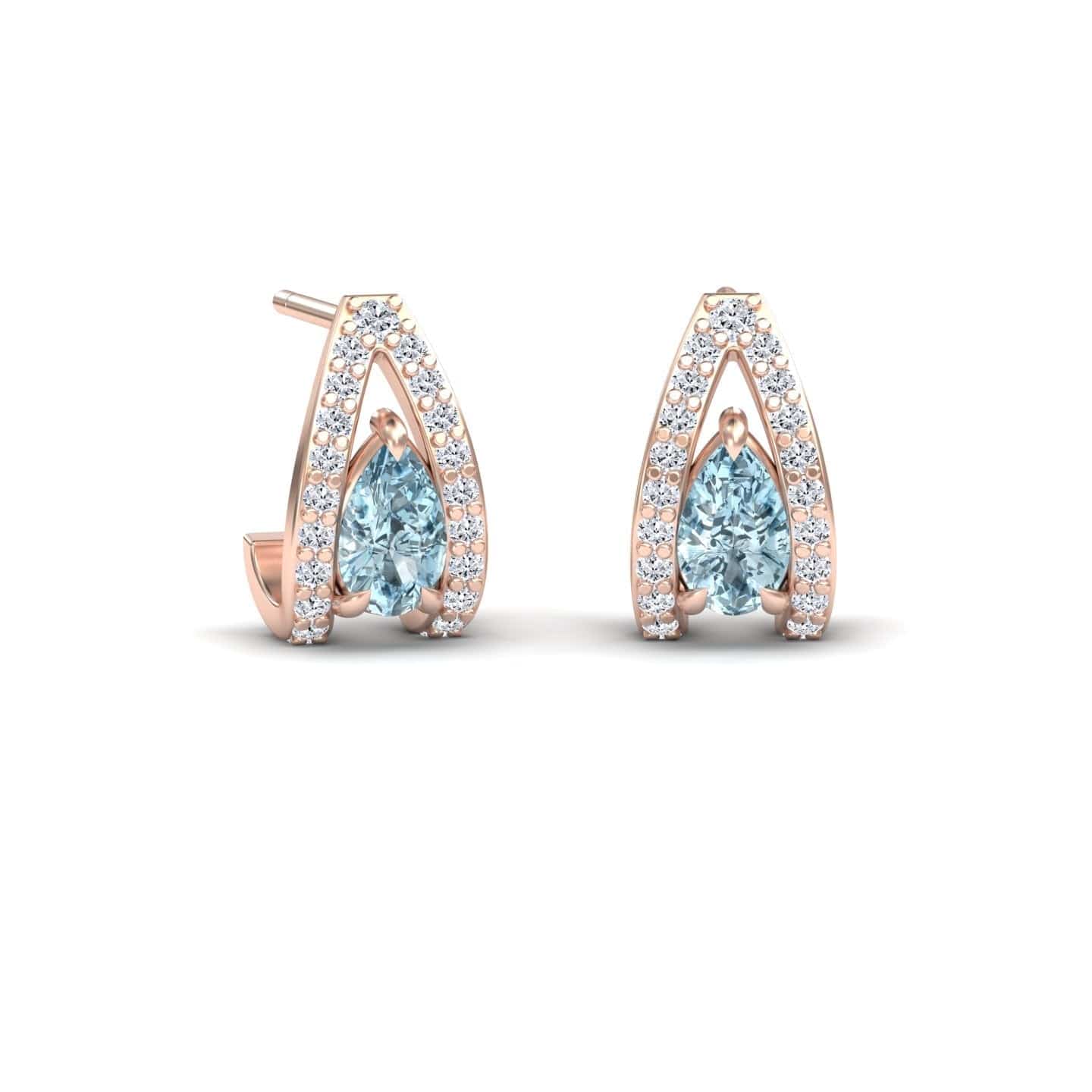 Aquamarine & Diamond Halo Huggie Earrings - Zahra