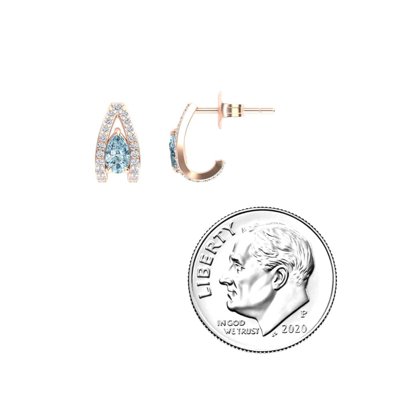 Aquamarine & Diamond Halo Huggie Earrings - Zahra