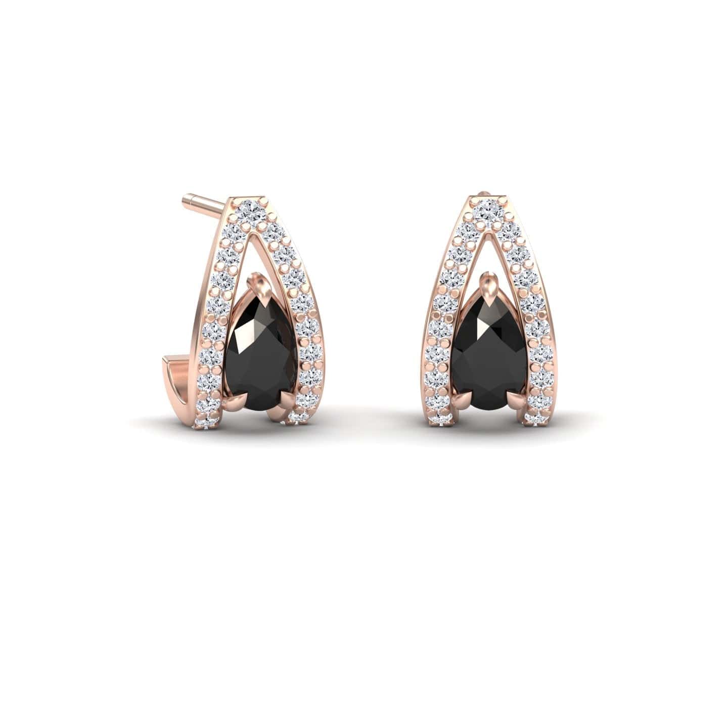 Black & White Diamond Halo Huggie Earrings - Zahra