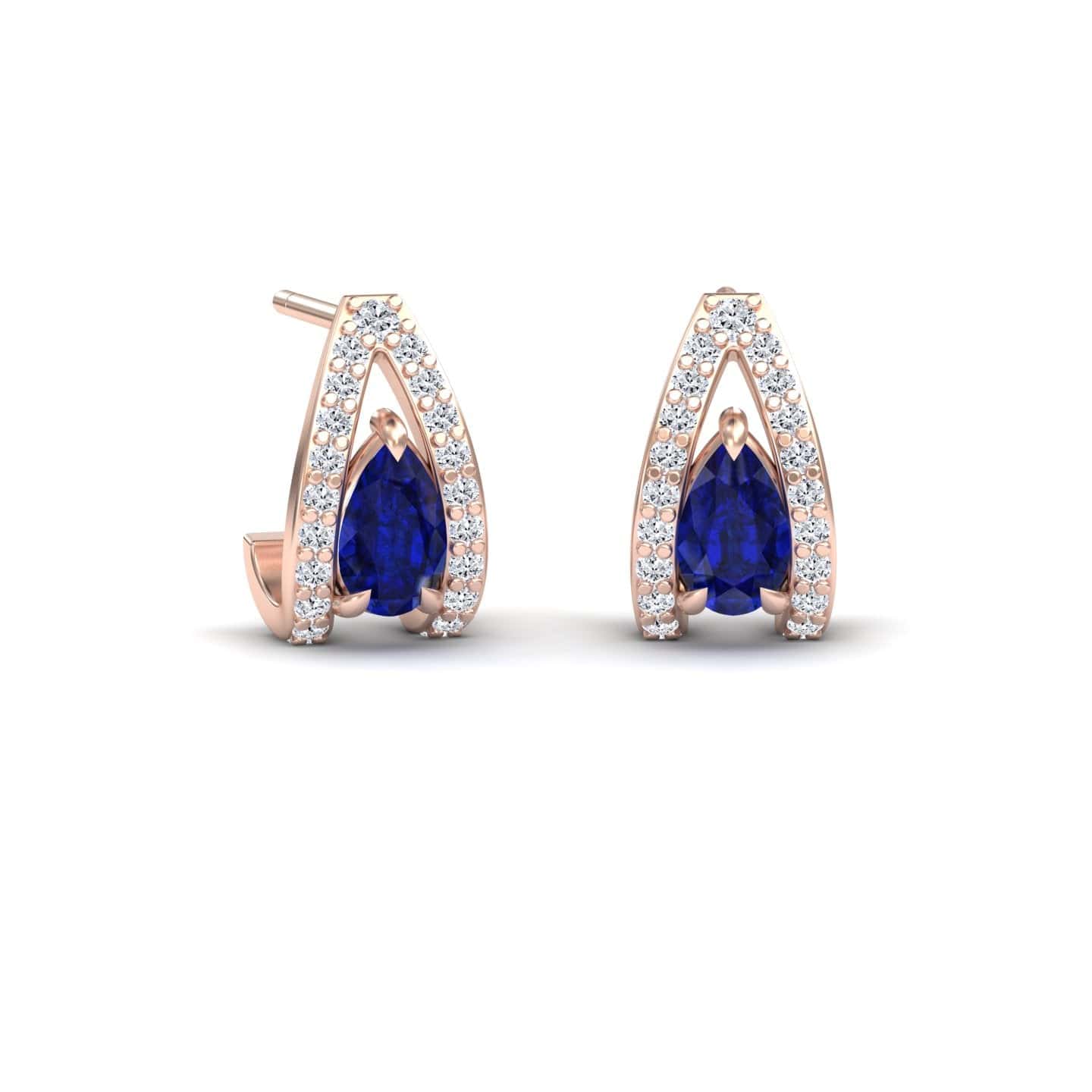 Blue Sapphire & Diamond Halo Huggie Earrings - Zahra