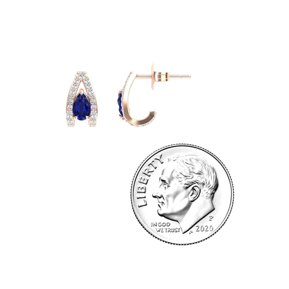Blue Sapphire & Diamond Halo Huggie Earrings - Zahra