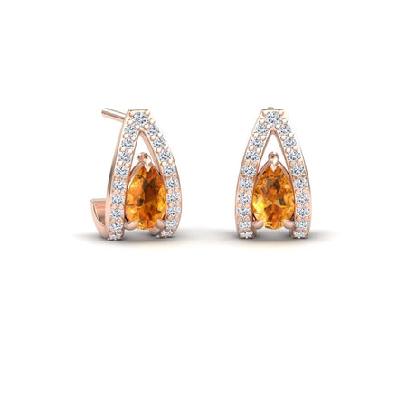 Citrine & Diamond Halo Huggie Earrings - Zahra