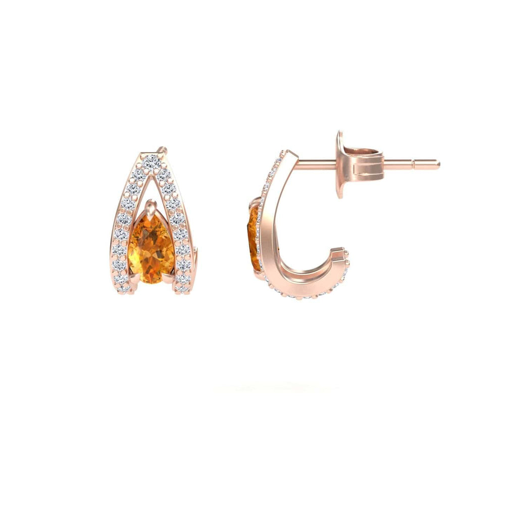 Citrine & Diamond Halo Huggie Earrings - Zahra