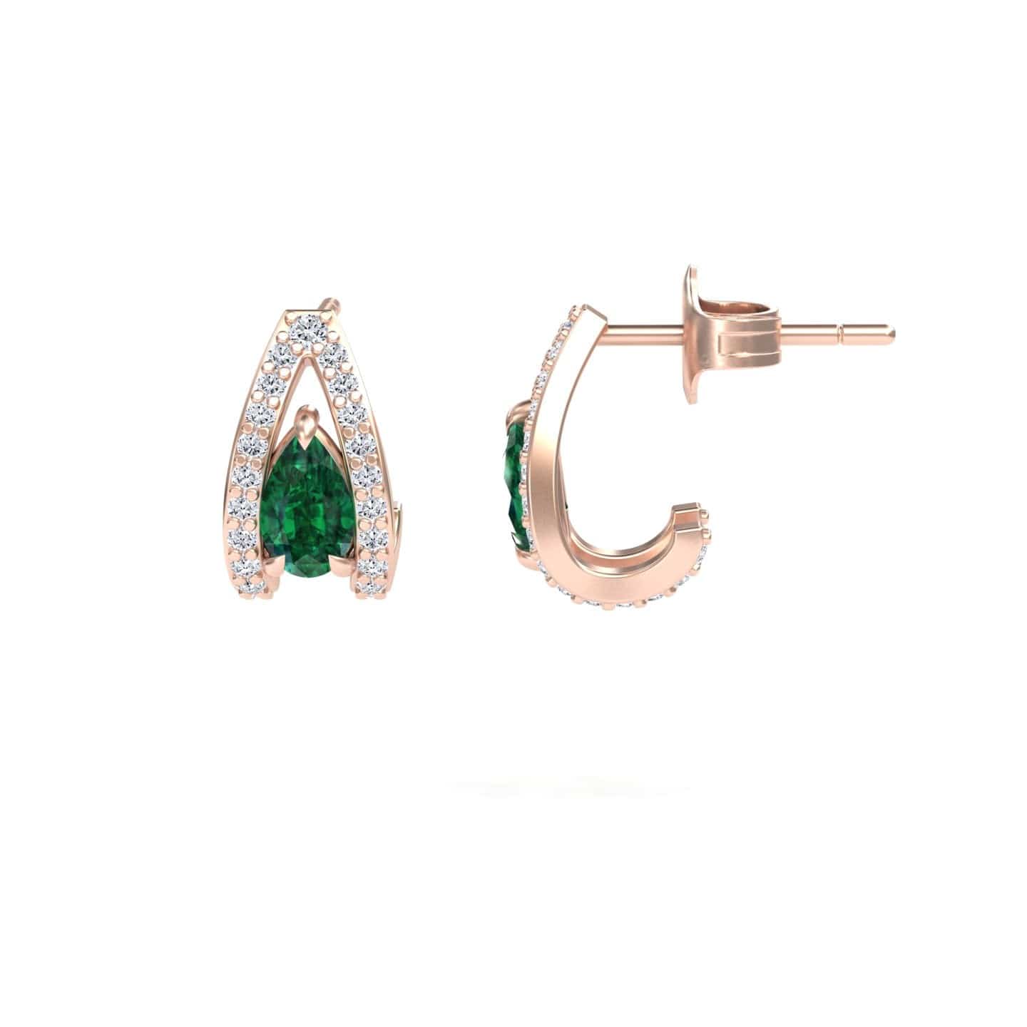 Emerald & Diamond Halo Huggie Earrings - Zahra
