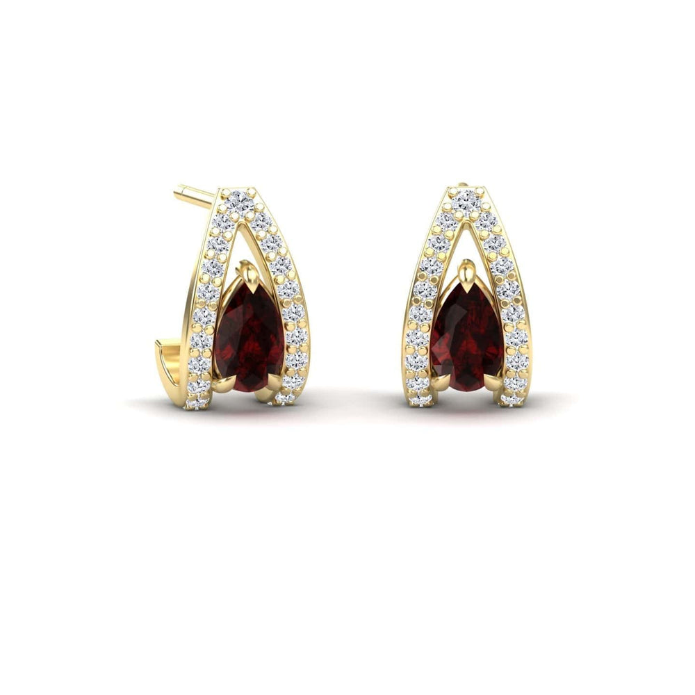 Garnet & Diamond Halo Huggie Earrings - Zahra