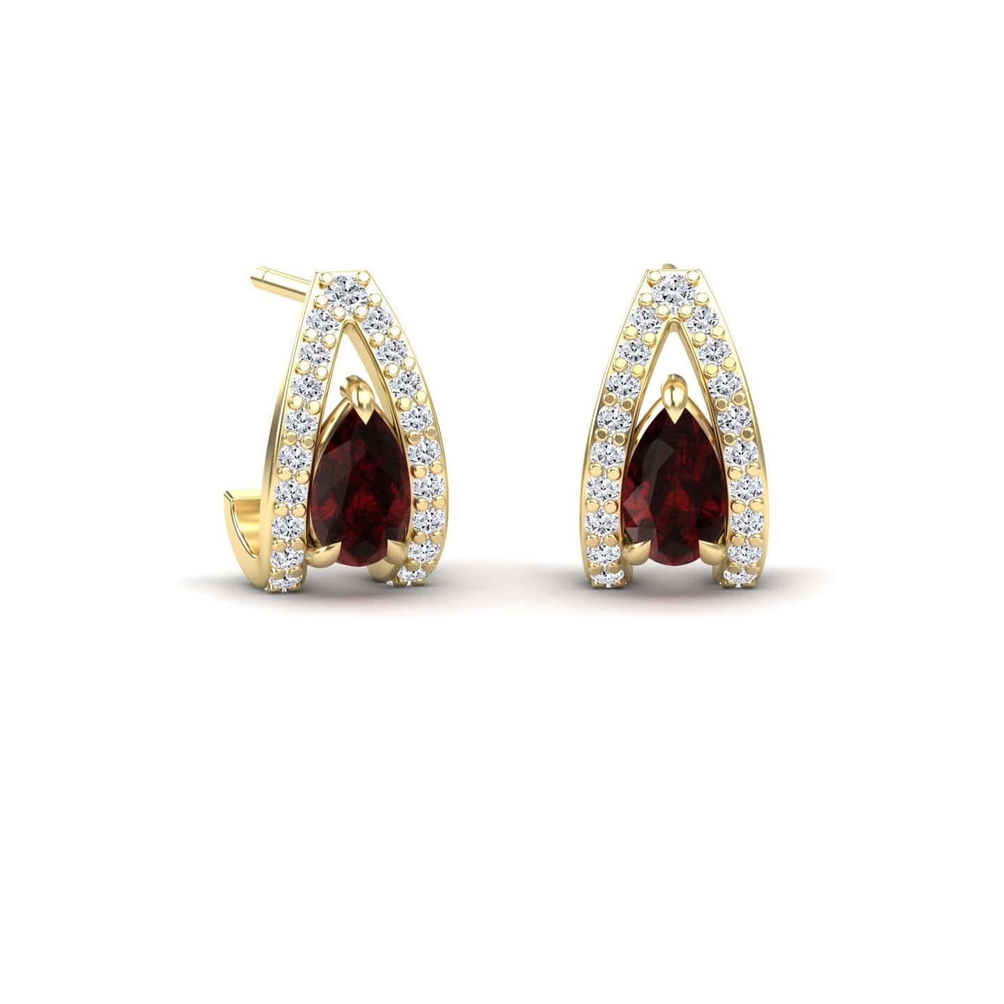 Garnet & Diamond Halo Huggie Earrings - Zahra