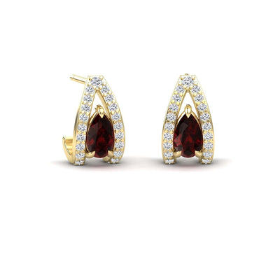 Garnet & Diamond Halo Huggie Earrings