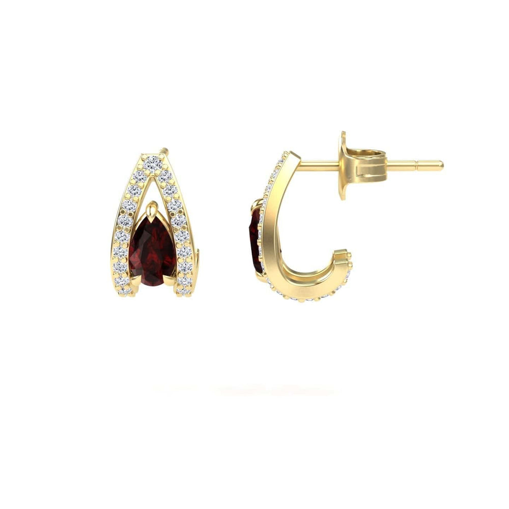 Garnet & Diamond Halo Huggie Earrings - Zahra