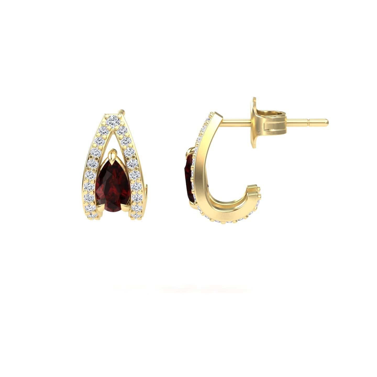 Garnet & Diamond Halo Huggie Earrings - Zahra