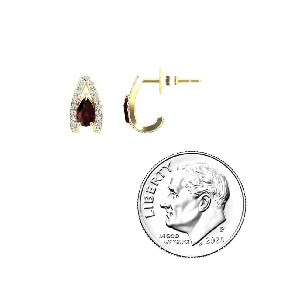 Garnet & Diamond Halo Huggie Earrings - Zahra