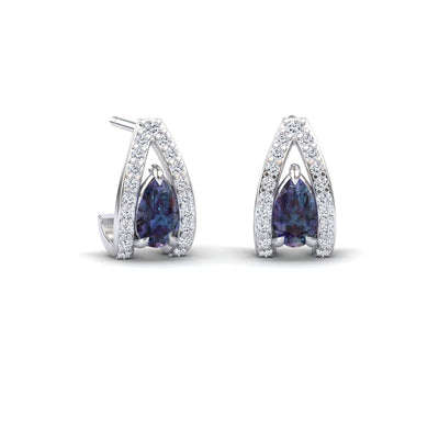 Lab Grown Alexandrite & Diamond Halo Huggie Earrings