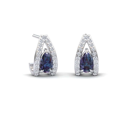 Lab Grown Alexandrite & Diamond Halo Huggie Earrings - Zahra
