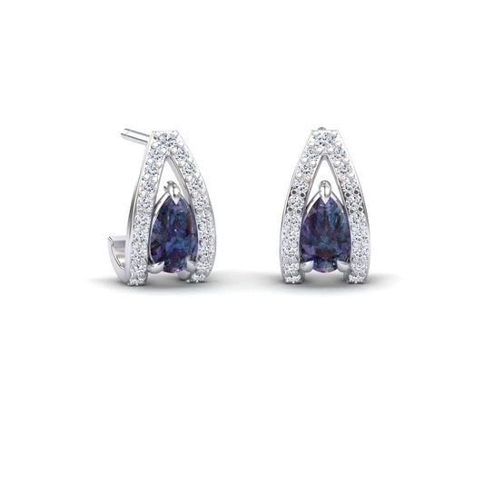Lab Grown Alexandrite & Diamond Halo Huggie Earrings - Zahra