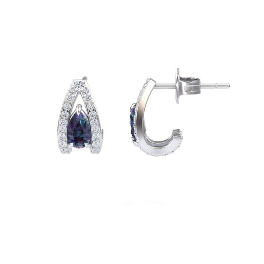 Lab Grown Alexandrite & Diamond Halo Huggie Earrings - Zahra
