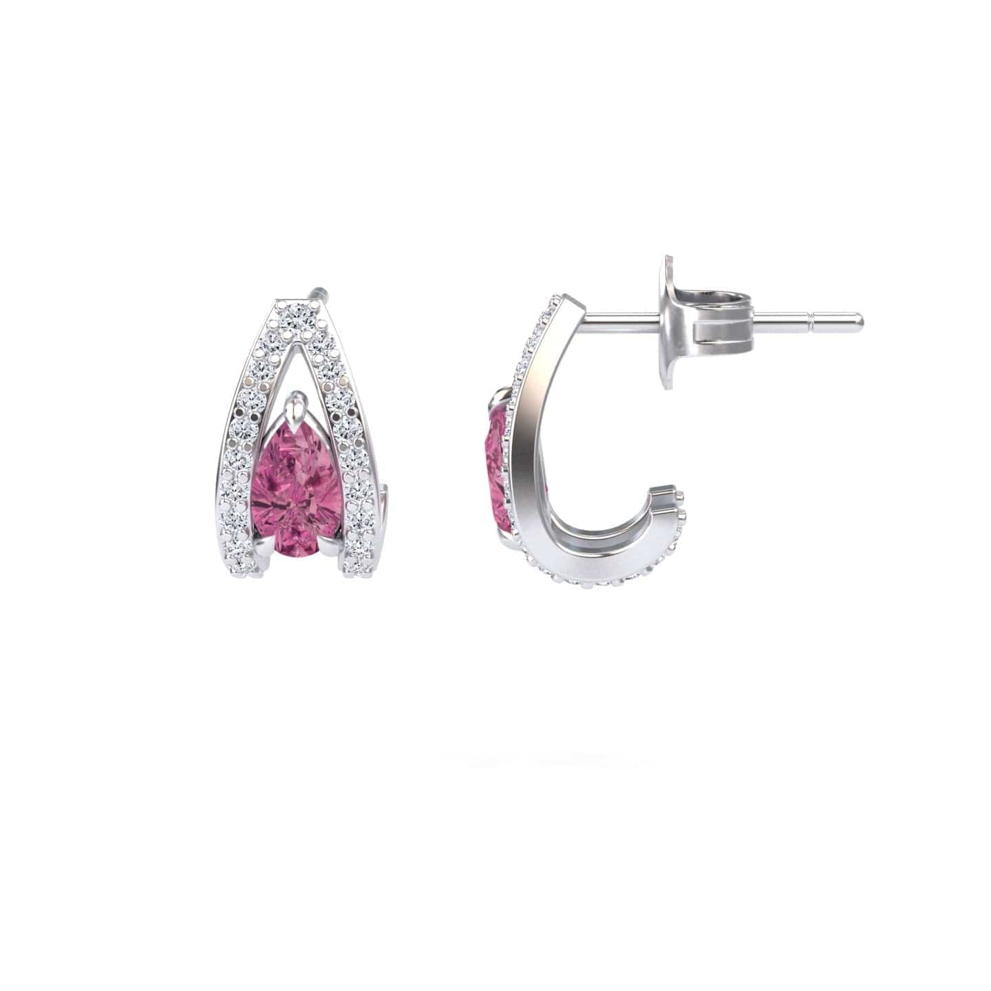 Pink Tourmaline & Diamond Halo Huggie Earrings - Zahra