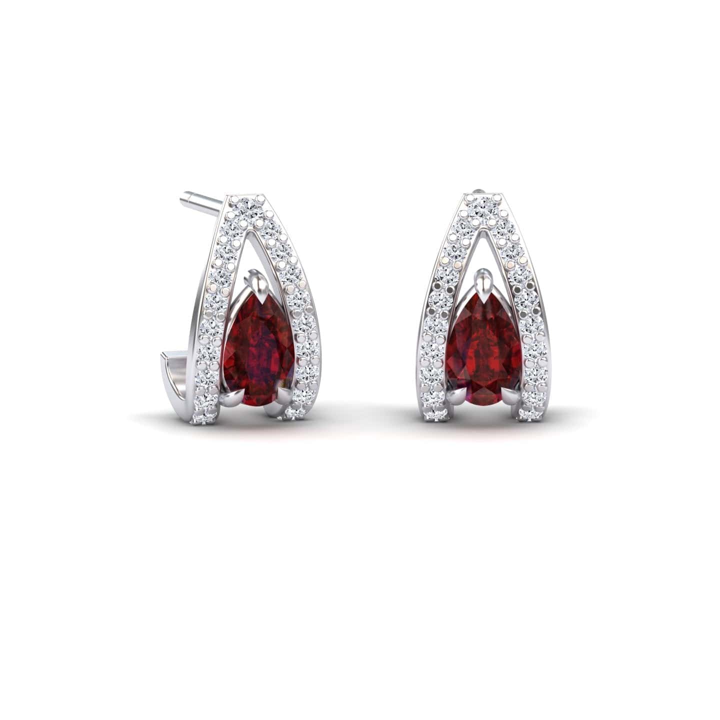 Ruby & Diamond Halo Huggie Earrings - Zahra