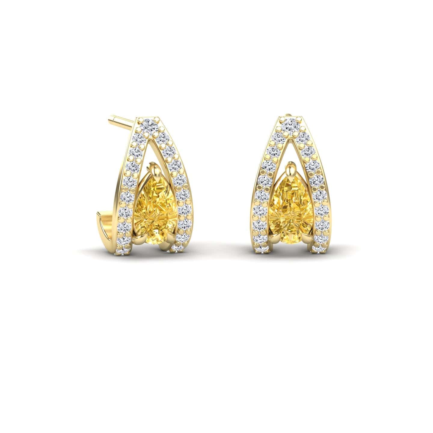 Yellow Sapphire & Diamond Halo Huggie Earrings - Zahra