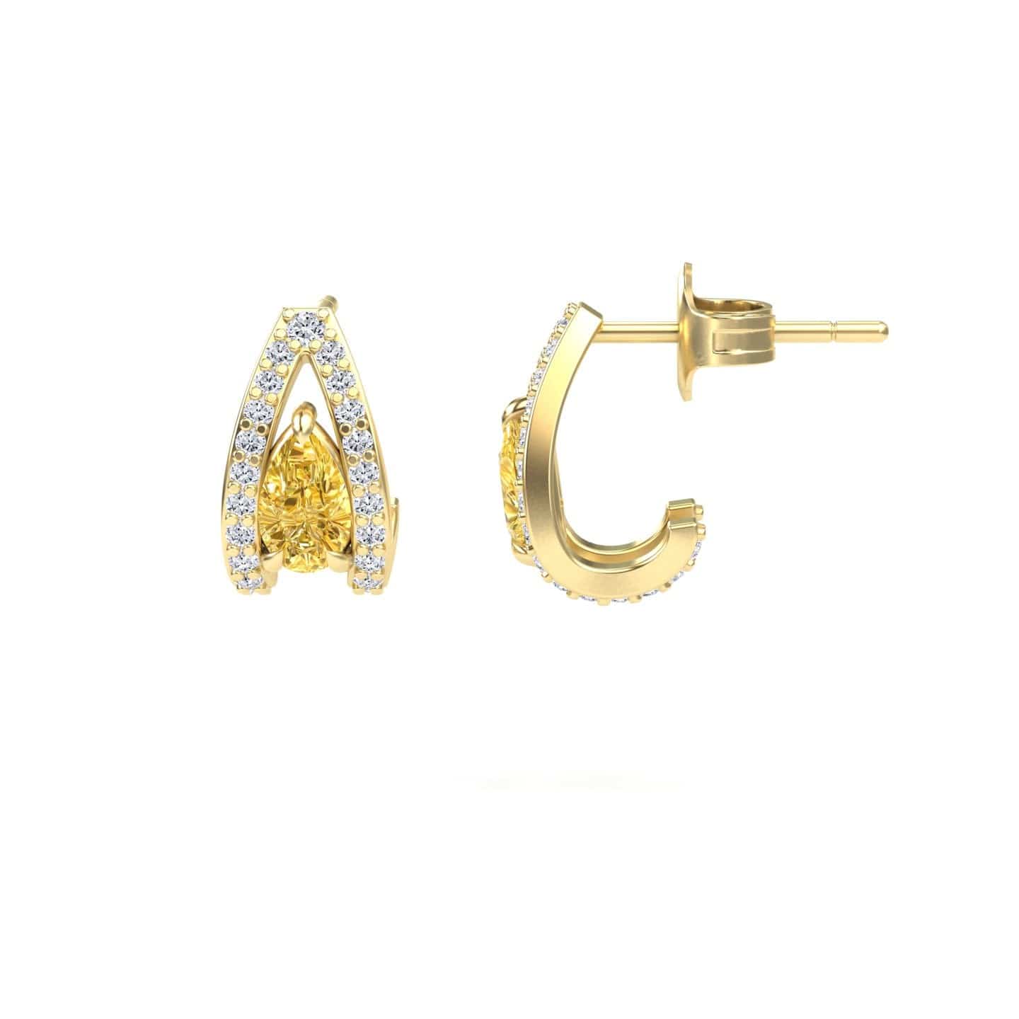 Yellow Sapphire & Diamond Halo Huggie Earrings - Zahra