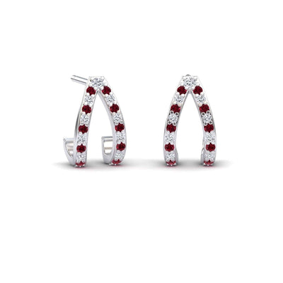 Ruby & Diamond V-Shaped Hoop Earrings