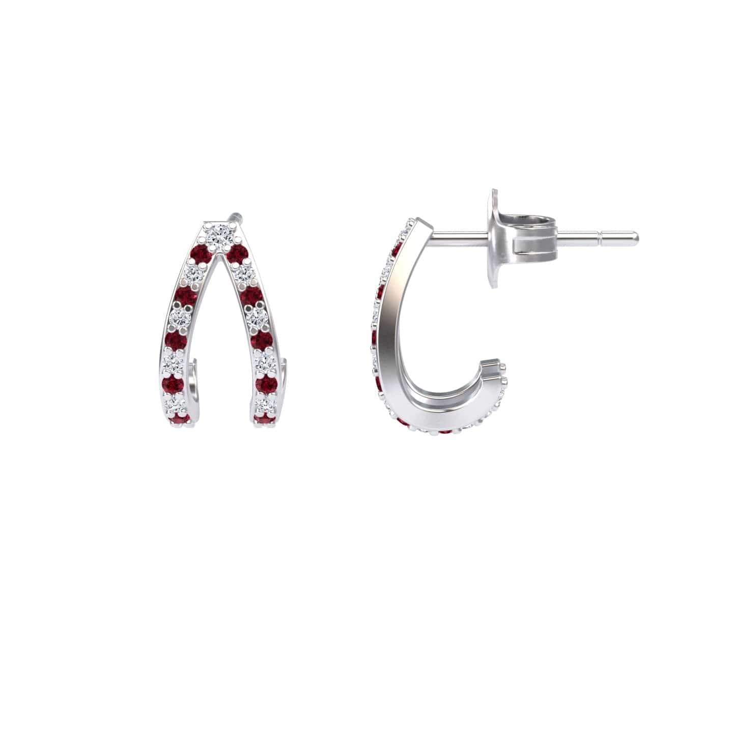 Ruby & Diamond V-Shaped Hoop Earrings - Anju