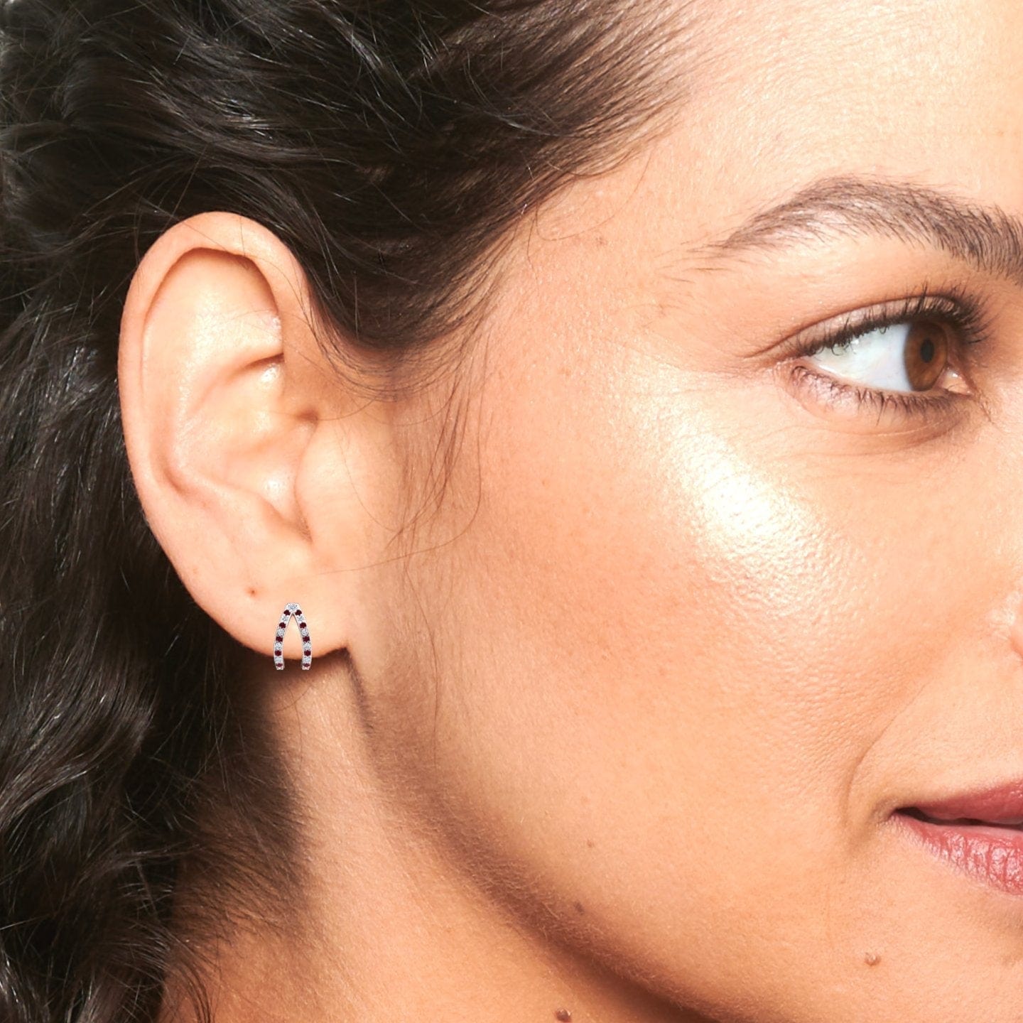 Ruby & Diamond V-Shaped Hoop Earrings - Anju