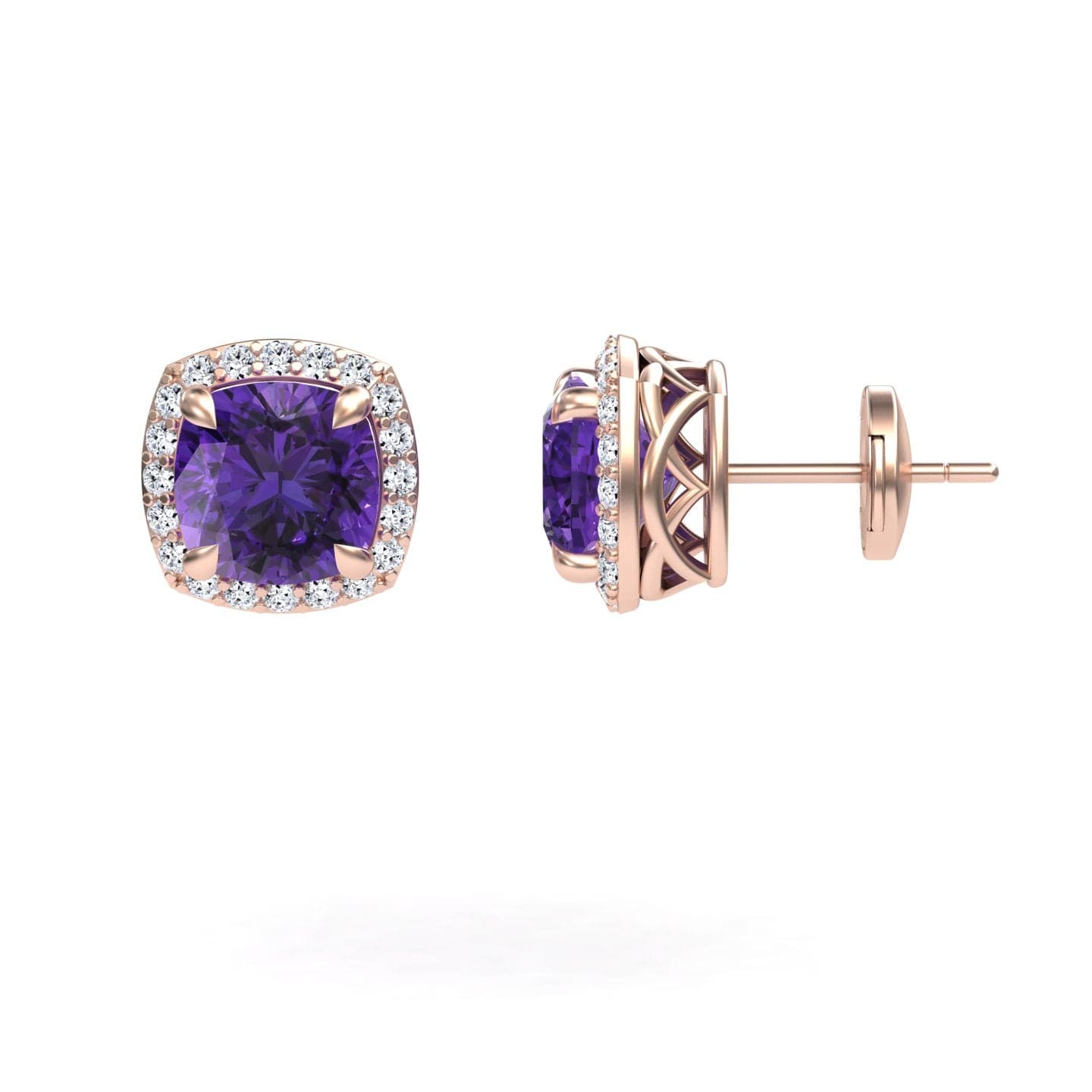 Amethyst & Diamond Halo Earrings - Callie