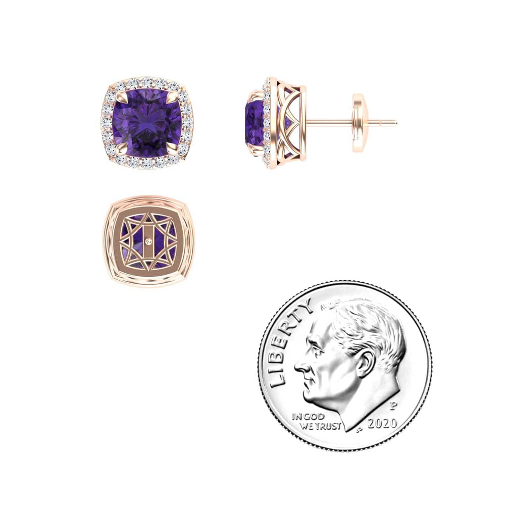 Amethyst & Diamond Halo Earrings - Callie