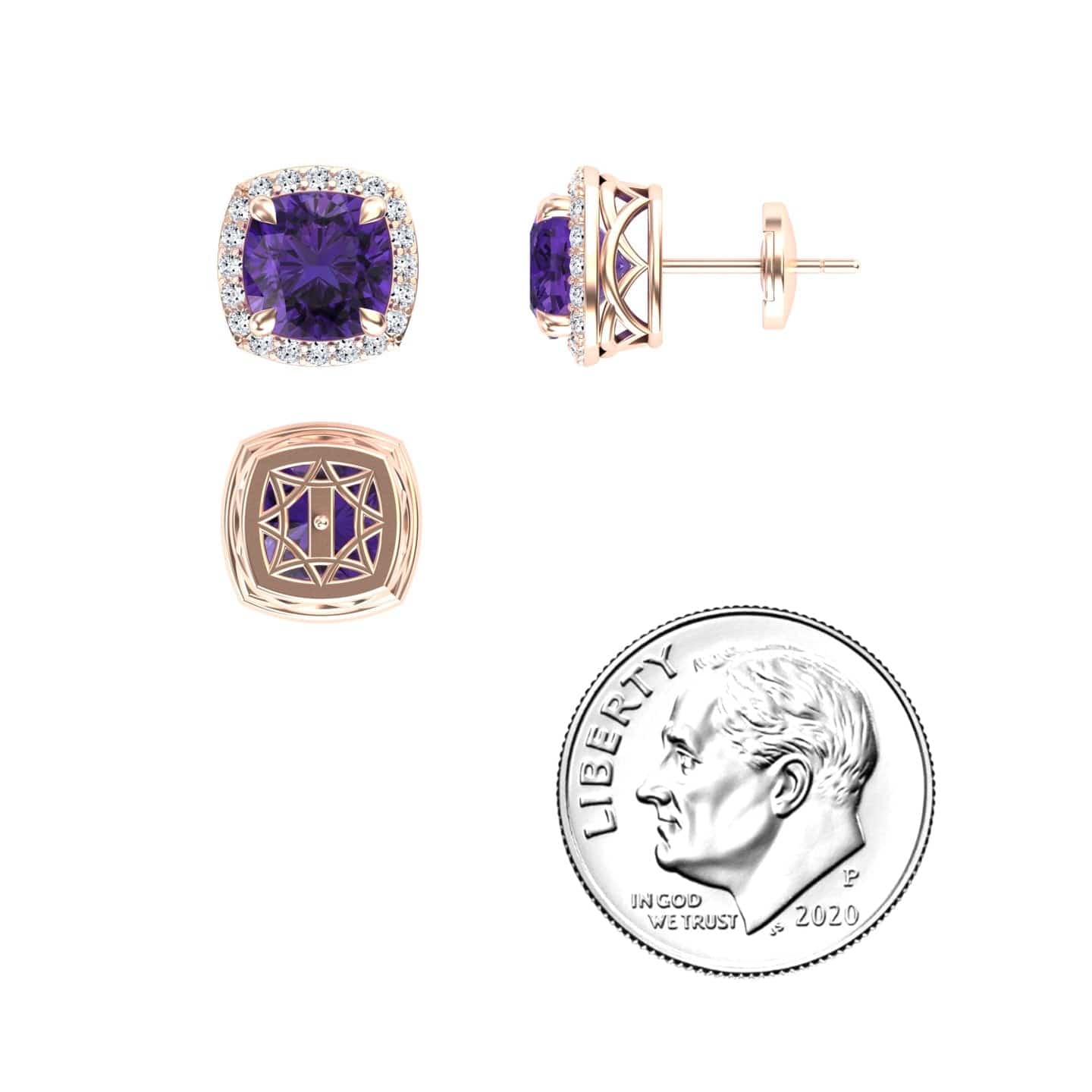 Amethyst & Diamond Halo Earrings - Callie