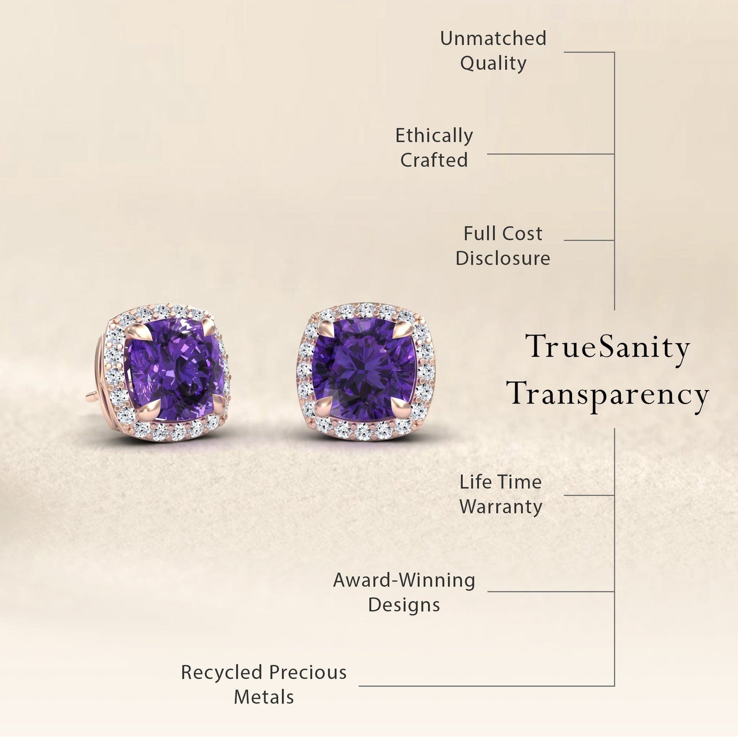 Amethyst & Diamond Halo Earrings - Callie