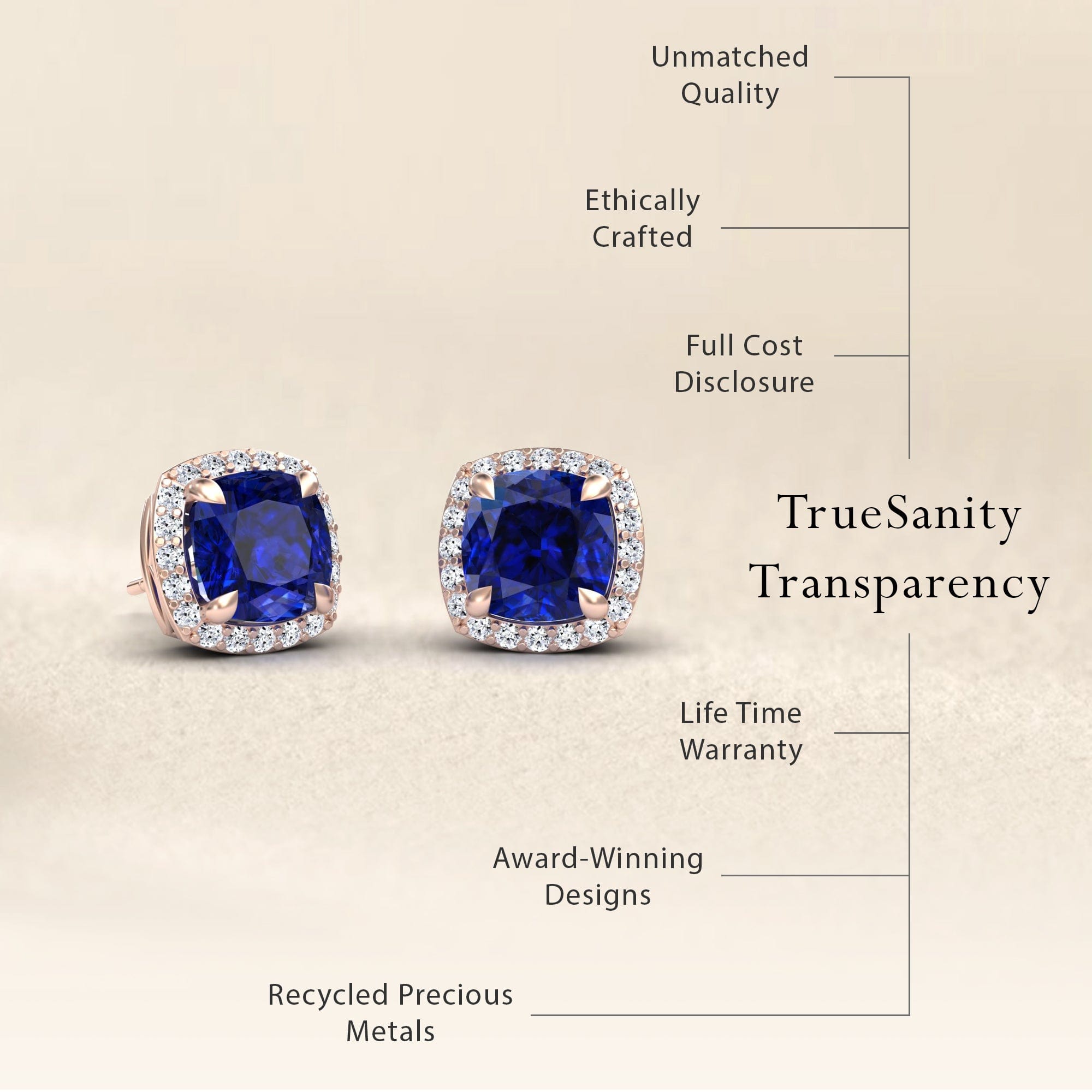 Lab Grown Blue Sapphire & Diamond Halo Earrings - Callie