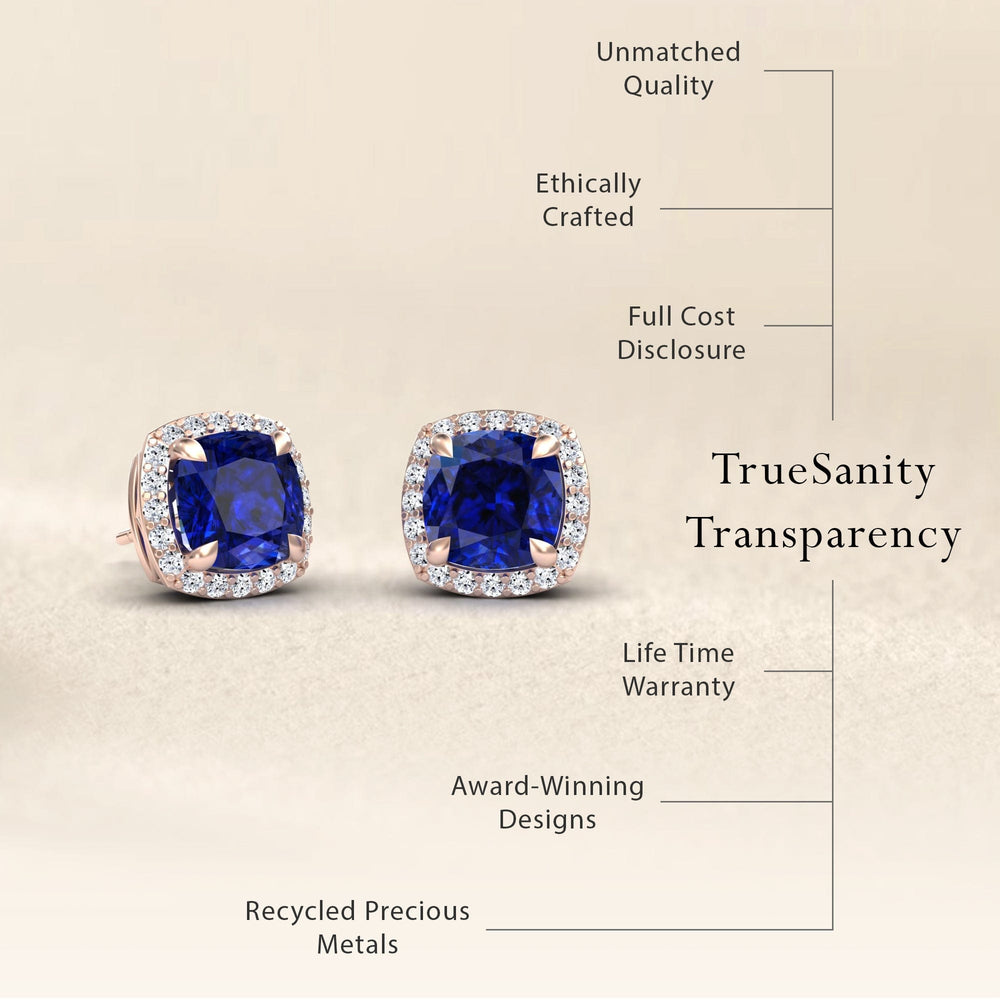 Lab Grown Blue Sapphire & Diamond Halo Earrings - Callie