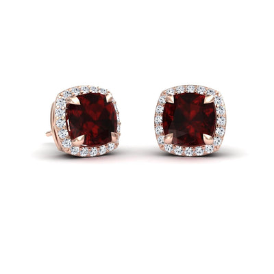 Garnet & Diamond Halo Earrings