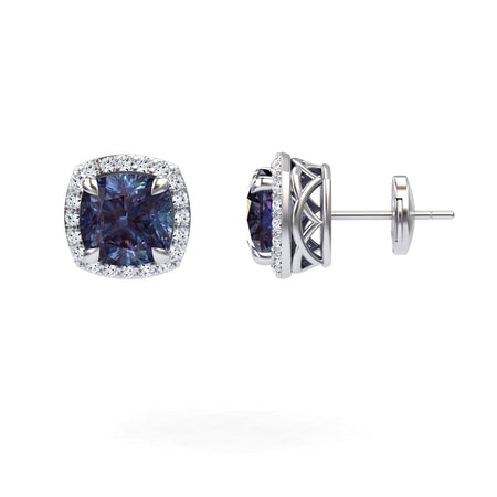 Lab Grown Alexandrite & Diamond Halo Earrings - Callie