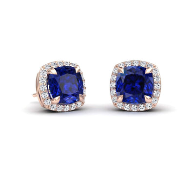 Lab Grown Blue Sapphire & Diamond Halo Earrings